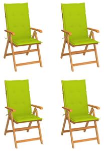 Krzesła ogrodowe, 4 szt., jasnozielone poduszki, drewno tekowe