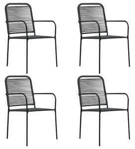 Krzesła ogrodowe, 4 szt., sznurek bawełniany i stal, czarne