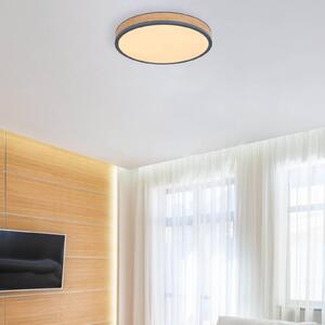 Globo Lampa sufitowa LED Doro, Ø 45 cm, ciemny grafit/drewno, drewno, CCT