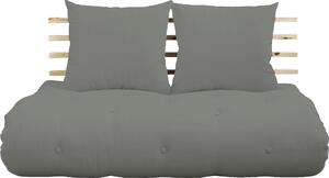 Szara sofa Karup z funkcją spania, materac futon 140 cm