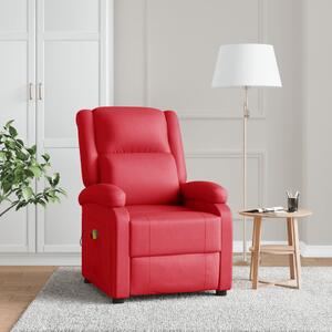 Rozkładany fotel masujący, czerwony, sztuczna skóra