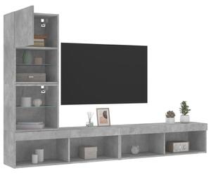 4-częściowy zestaw mebli TV z LED, szarość betonu