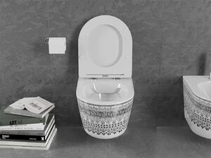 Mexen Lena miska wc Rimless z deską wolnoopadającą slim, duroplast, biała/czarna wzór - 30224095