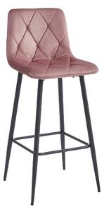 Ciemnoróżowe krzesło barowe NADO VELVET z czarnymi nogami