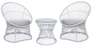 Zestaw ogrodowy krzesła z poduszkami stolik kawowy technorattan biały Mesyna Beliani