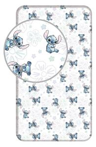 Białe bawełniane prześcieradło dziecięce z gumką jednoosobowe 90x200 cm Lilo and Stitch "Ohana White" – Jerry Fabrics