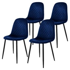 Zestaw 4 krzeseł do jadalni ML-Design z oparciem, ciemnoniebieskie, wykonane z aksamitu