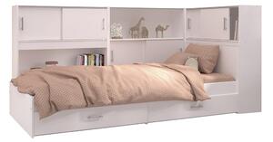 Łóżko BASILE ze schowkami i 2 szufladami 90 x 190 cm - Kolor biały + stelaż + materac