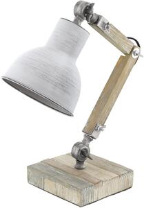 Lampa stołowa ze stali i drewna, złamana biel