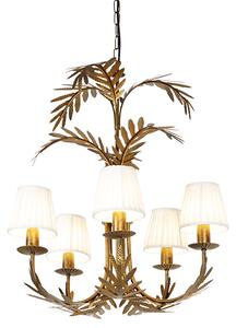 Żyrandol złoty z plisowaną zakrętką kremową 5-light - Botanica Oswietlenie wewnetrzne