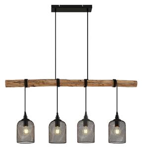 Lampa Wisząca Lindby, Elrond, ściemnialny, drewniany, kuchnia, drewno, dworkowy | rustykalny
