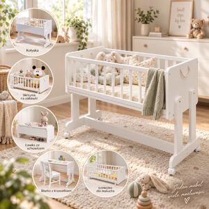 Białe Łóżeczko 6w1 Lula Baby 90×40 – dostawka, kosz Mojżesza, biurko