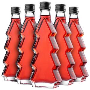 Szklana butelka choinka Enna 200ml z czarną zakrętką 5 szt
