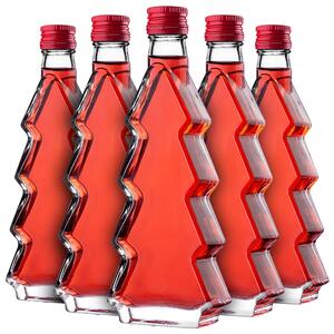 Szklana butelka choinka Enna 200ml z czerwoną zakrętką 5 szt