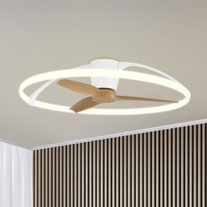 Mantra Iluminación Inteligentny wentylator sufitowy LED Nepal, biały/bukowy, DC, cichy możliwość ściemniania, jasne drewno, salon / jadalnia, metal, nowoczesny