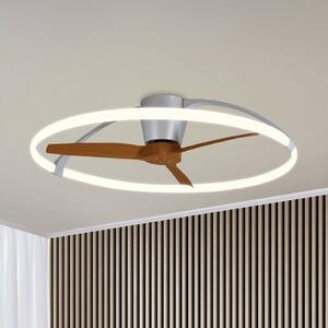 Mantra Iluminación Inteligentny wentylator sufitowy LED Nepal, srebrny/orzechowy, DC, cichy możliwość ściemniania, ciemne drewno, salon / jadalnia, metal, nowoczesny