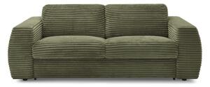 Zielona sztruksowa rozkładana sofa do spania 220 cm Hugo – Bobochic Paris