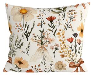 Polibawełniana poszewka na poduszkę FLORAL RIBBON POLY 45x45 cm, kremowa