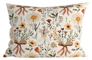 Polibawełniana poszewka na poduszkę FLORAL RIBBON POLY 70x90 cm, kremowy