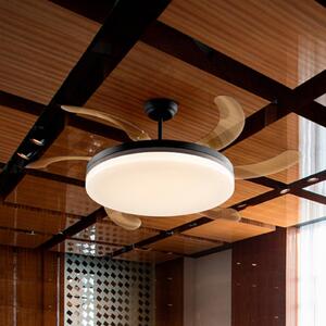 Schuller Valencia Wentylator sufitowy LED Vento czarny/brązowy/dymny Ø 150, cichy Vento, możliwość ściemniania, aluminiowy / szary / cynkowy, salon / jadalnia, metal, nowoczesny