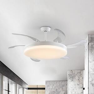 Schuller Valencia Wentylator sufitowy LED Vento biały/przezroczysty, DC Ø 150 cm cichy Vento, możliwość ściemniania, przezroczysty / transparentny, salon / jadalnia, metal, nowoczesny