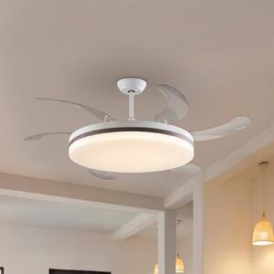 Schuller Valencia Wentylator sufitowy LED Vento biały/brązowy/przezroczysty, Ø 150 cm, cichy Vento, możliwość ściemniania, przezroczysty / transparentny, salon / jadalnia, metal, nowoczesny