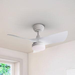 Schuller Valencia Wentylator sufitowy LED Tropic, biały, Ø 76 cm, cichy, CCT możliwość ściemniania, biały / opal, salon / jadalnia, metal, nowoczesny