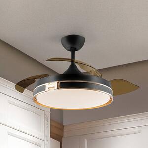 Schuller Valencia Wentylator sufitowy LED Herón czarny/złoty/dymny Ø 106 cm cichy Herón, możliwość ściemniania, aluminiowy / szary / cynkowy, salon / jadalnia, metal, nowoczesny