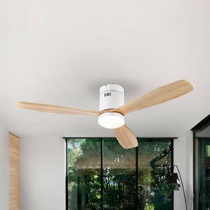 Schuller Valencia Wentylator sufitowy LED Siroco, biały/jasne drewno Ø 132 cm, cichy możliwość ściemniania, jasne drewno, salon / jadalnia, metal, nowoczesny