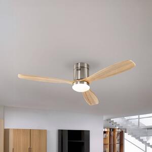 Schuller Valencia Wentylator sufitowy LED Siroco, nikiel/jasne drewno Ø 132 cm cichy możliwość ściemniania, jasne drewno, salon / jadalnia, metal, nowoczesny