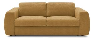 Musztardowa rozkładana sofa do spania z tkaniny szenilowej 220 cm Hugo – Bobochic Paris