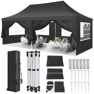 Skadana altana 3X6m wodoodporna stabilna altana, namiot imprezowy skadany z 6 panelami bocznymi, ulepszonym wysokim dachem i torb do przenoszenia, altana ogrodowa, UV 50+, czarna