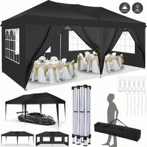 Skadana altana 3X6m wodoodporna stabilna altana, namiot imprezowy skadany z 6 panelami bocznymi, ulepszony wysoki dach i torba do przenoszenia, altana ogrodowa, UV 50+
