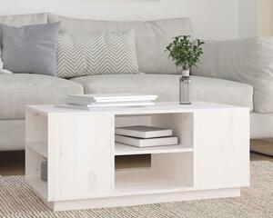 Biały drewniany stolik kawowy z półkami - Fivi