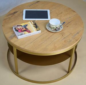 Nowoczesny stolik kawowy z półką złoty + dąb lancelot - Robini 3X