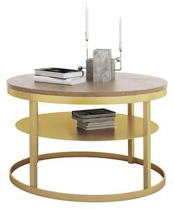 Nowoczesny stolik kawowy z półką złoty + dąb lancelot - Robini 3X