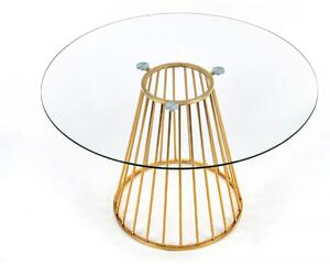 EMWOmeble Stół szklany 120 okrągły LIVERPOOL / blat - transparentny, nogi - złoty