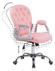 Krzesło biurowe różowe ekoskóra obrotowe regulacja wysokości pikowane oparcie Princess Beliani
