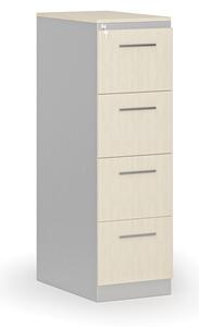 Kartoteka metalowa PRIMO z drewnianym frontem A4, 4 szuflady, szary/biały