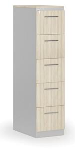 Kartoteka metalowa PRIMO z drewnianym frontem A4, 5 szuflad, szary/dąb naturalny