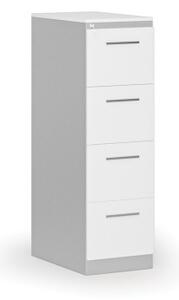 Kartoteka metalowa PRIMO z drewnianym frontem A4, 4 szuflady, szary/biały