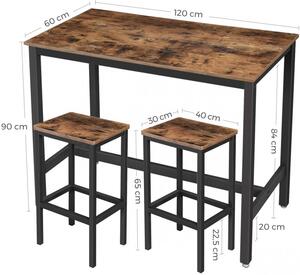 Zestaw stół i 2 krzesła barowe brązowe 120 cm