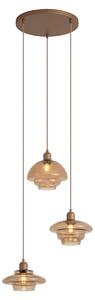 Lampa wisząca retro ciemny brąz z bursztynowymi kloszami 3-punktowa - Smokey