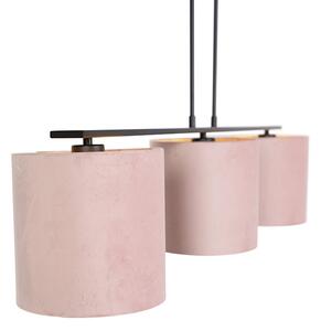 Nowoczesna lampa wisząca czarna klosz welurowy różowy 20cm - Combi 3 Deluxe Oswietlenie wewnetrzne
