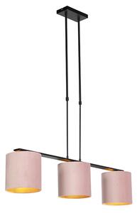 Nowoczesna lampa wisząca czarna klosz welurowy różowy 20cm - Combi 3 Deluxe Oswietlenie wewnetrzne