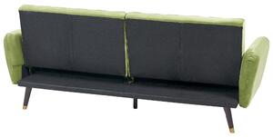 Sofa rozkładana oliwkowa welurowa funkcja spania drewniane nogi Vimmerby Beliani