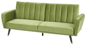 Sofa rozkładana oliwkowa welurowa funkcja spania drewniane nogi Vimmerby Beliani