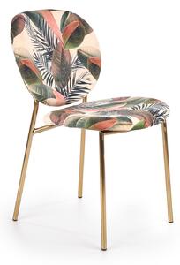 Tapicerowane krzesło na metalowych nogach z motywem liści K398