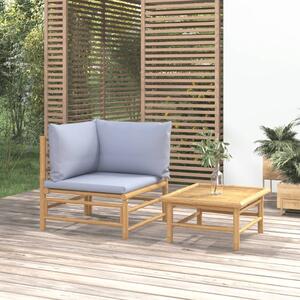 2-cz. zestaw mebli do ogrodu, jasnoszare poduszki, bambus