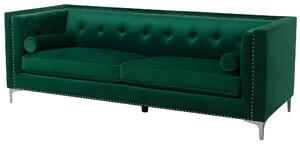 Sofa 3-osobowa zielona welurowa pikowana metalowe srebrne nogi Avaldsenes Beliani